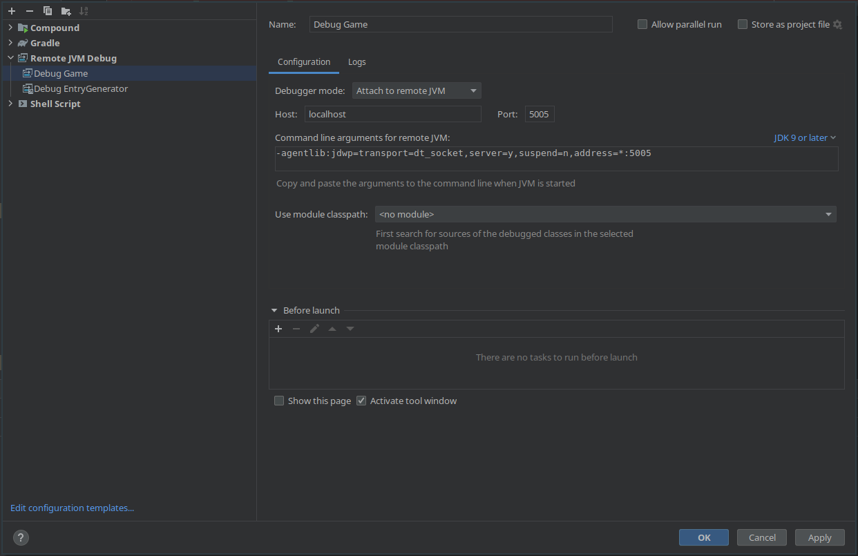 remote debug configuration